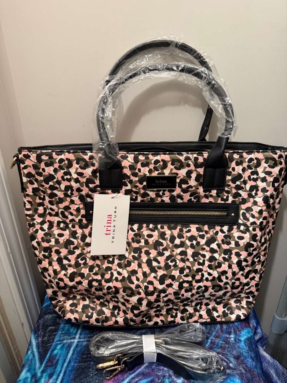Trina Turk Pink and Black Leopard Print Tote